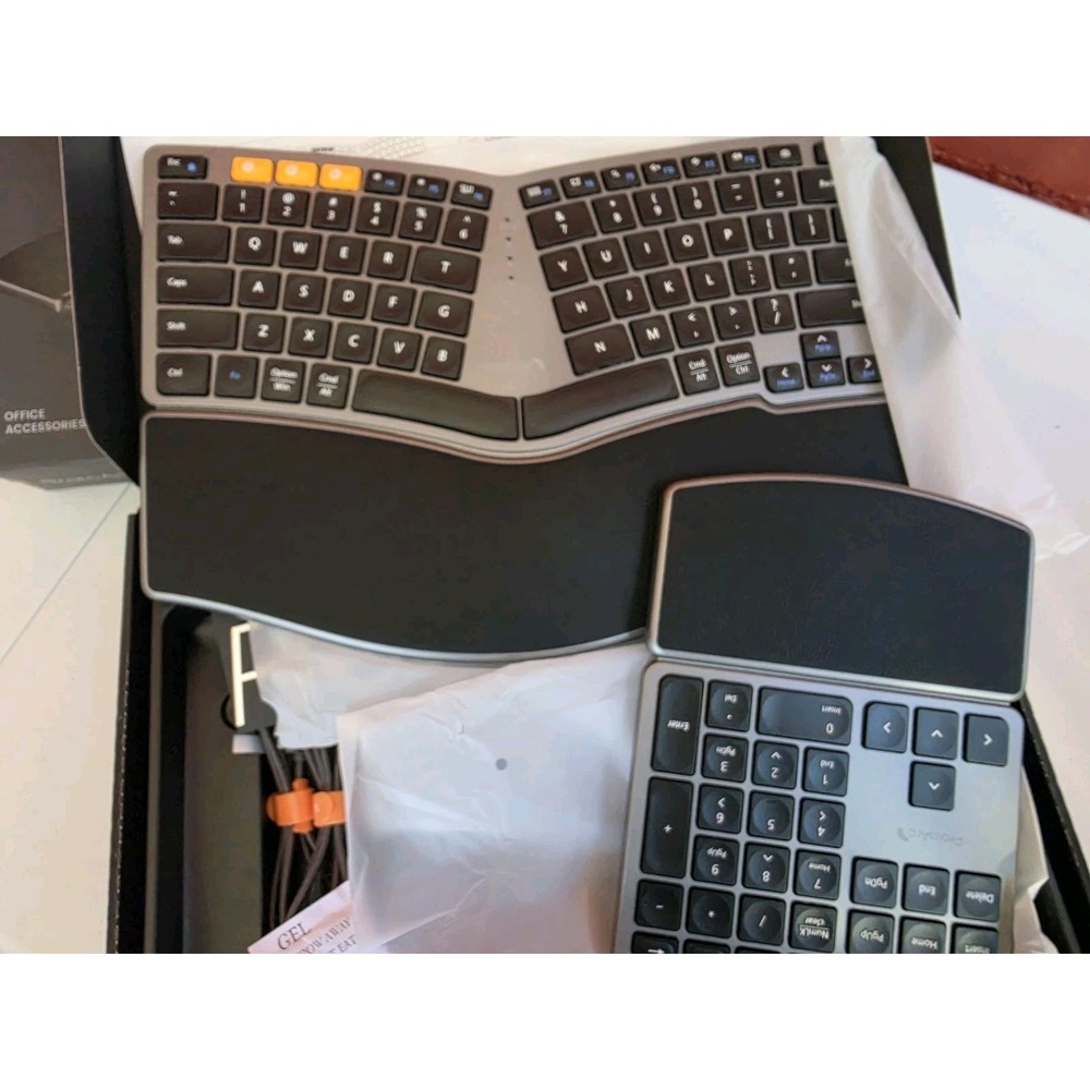 New NIB EK04 Wireless Ergonomic Keyboard Split Design Black Grey Orange $64